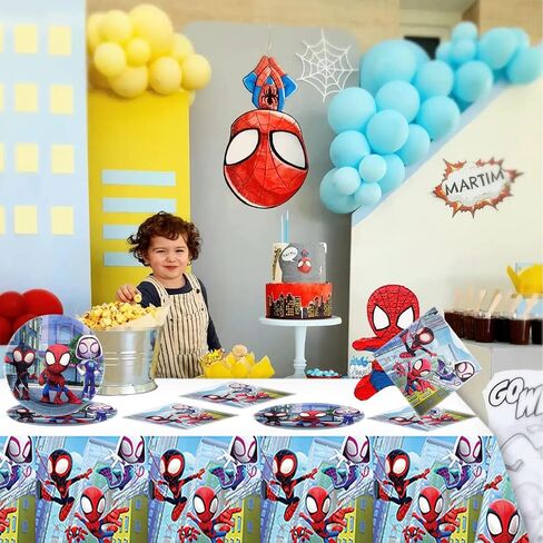 لوازم حفلات أعياد الميلاد Spidey and His Amazing Friends ، 20 طبقا 20 ورقة مناديل 1 مفرش طاولة مثالي لزينة الحفلات ذات طابع سبايدرمان in Saudi Arabia