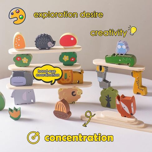 ألعاب التراص الخشبية للأطفال الصغار من أفينلاند، ألعاب حسية للحيوانات للأطفال، مكعبات موازنة التراص، مكعبات بناء مونتيسوري للأطفال في مرحلة ما قبل المدرسة، لعبة التوازن التعليمي للأطفال الوالدين والطفل in Kuwait