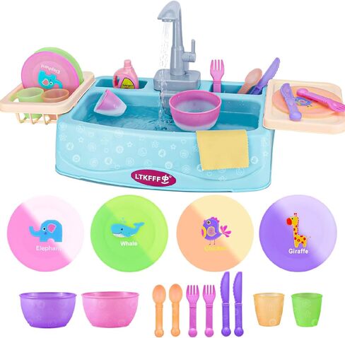 تغيير لون اللعب بالوعة مع المياه الجارية للأطفال الصغار 1-3، لعبة مطبخ التظاهر طفل صغير سن 2-4، طفل لعب دور غسالة الصحون الكهربائية مع مجموعة تنظيف صنبور العمل الهدايا للبنين الفتيات للعب المياه in Kuwait