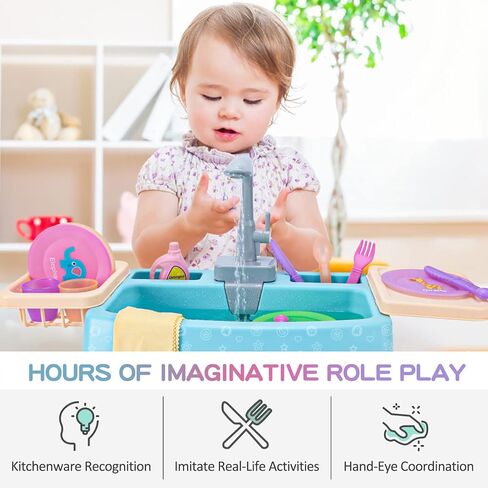 تغيير لون اللعب بالوعة مع المياه الجارية للأطفال الصغار 1-3، لعبة مطبخ التظاهر طفل صغير سن 2-4، طفل لعب دور غسالة الصحون الكهربائية مع مجموعة تنظيف صنبور العمل الهدايا للبنين الفتيات للعب المياه in Kuwait