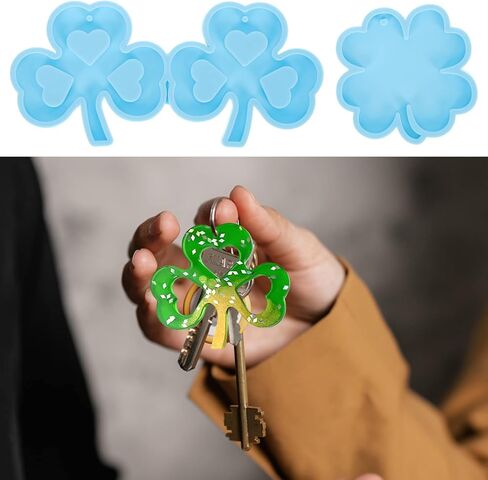 Amosfun 2 قطعة قوالب سيليكون لعيد القديس باتريك عيد القديس باتريك سلسلة مفاتيح من الراتنج شامروك سيليكون أربع أوراق البرسيم سلسلة مفاتيح من السيليكون للديكور المنزلي in Saudi Arabia