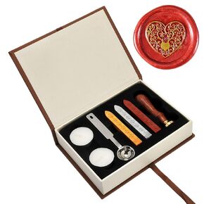 Yoption Wax Seal Stamp Kit, Eucalyptus Sealing Stamp with Gold Red Silver Sealing Wax Sticks Gift Box Set for Invitations, Cards, Letters, Gift Idea