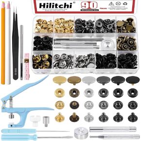 Hilitchi 103 Sets Leather Snap Fasteners Kit, 6 Colors 12.5mm Press Studs Metal Snaps Metal Button Snaps with Snap Pliers, Setting Tools, Fabric Marker, Tweezers, Measuring Tape for Clothes, Jeans