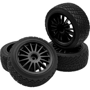80mm/3.14" Rubber Tires & Plastic Wheel Rims 2.2 Inch 12mm Hex Hub Compatible with 1/10 HPI WR8 Off-Road Rally 1/14 WLtoys 124019 144001 1/16 Redcat Volcano RC Buggy (Black)