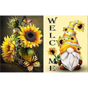 GAGMKXN 2 حزم عبر الابره مجموعات، عد مختومة عبر الابره مجموعات للبالغين المبتدئين، جنوم عباد الشمس مجموعة كاملة DIY التطريز التطريز مجموعات التطريز للجدار المنزل، 12 "× 16" in Kuwait