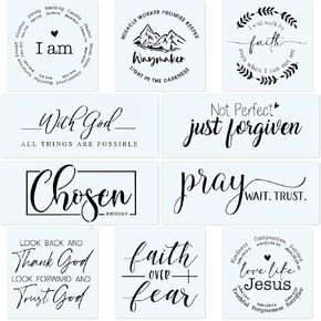 10 Set Farmhouse Christian Stencil, with God All Things are Possible Faith Waymaker Bible Verse Sign Motivational Painting Stencils for Home Office Wall Decor Reusable Template DIY Wood Sign