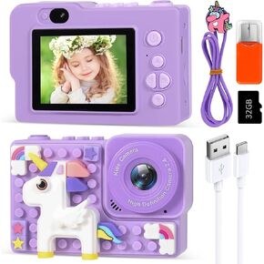 هدايا ألعاب الكاميرا للأطفال للفتيات من عمر 3-8 سنوات، هدايا كاميرا عيد الميلاد ومهرجان عيد الميلاد للفتيات والفتيان والأطفال، كاميرا فيديو رقمية للأطفال مع غطاء سيليكون ناعم، تتضمن بطاقة SD 32 جيجا in Kuwait