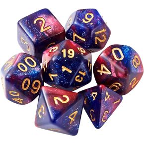 مجموعة نرد DND نرد متعدد السطوح لامع نرد D&D مع حقيبة سوداء للتنين والزنزانات (فوشيا أزرق) in Kuwait