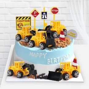 مجموعة تزيين الكيك 16 قطعة من New memo لتزيين الكيك - شاحنة حفار برج - رافعة كب كيك - قمة حركة المرور والطريق - لوازم حفلة عيد ميلاد سعيد - مستلزمات الحفلات للأطفال الأولاد in Kuwait