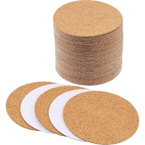 60 Pieces Self Adhesive Cork Coasters Squares/Round Cork Mats Cork Backing Sheets for Coasters and DIY Crafts Supplies, 4"x 4" Cork Circle for Backing Cork Tiles, Cork Sheets(Round)
