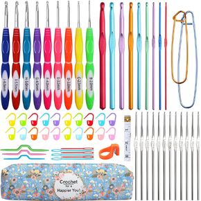 LOOEN 12pcs Magic Mermaid Crochet Hooks Kit with Organizer Soft Clay Handle Crochet Hook Set US Size 2.25-8.0MM