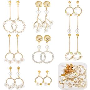 SUNNYCLUE 1 Box 10 Pairs DIY Resin Flower Charms Flowers Charm Pearl Bead Glass Beads Findings Dangle Earring Making Kit for Jewelry Making Kits Starter Beginners Women Earrings Crafts Supplies