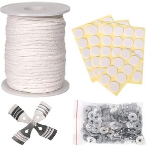 مجموعة فتيل الشموع، 100% قطن 27 بكرة فتيل 70 قطعة من ملصقات خيط الشموع، قطعتين حامل فتيل معدني للشموع، 110 قطع من علامات معدنية لصناعة الشموع والشموع DIY in Kuwait