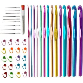 14 pcs Aluminum Crochet Hooks 2-10mm, with Stitch Markers and Large-Eye Blunt Needles in Kuwait