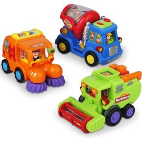 CifToys Push and Go Friction Powered Car Toys for Boys - Construction Vehicles Toys for Boys and Toddlers (Street Sweeper Truck, Cement Mixer Truck, Harvester Toy Truck) in Kuwait