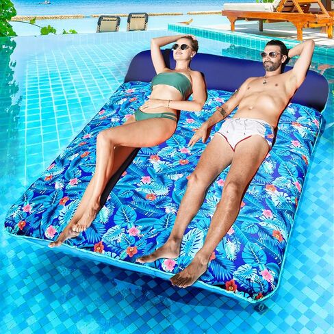 عوامة حمام السباحة كبيرة الحجم من FindUWill ، 1-2 شخص، 182 سم × 152.4 سم مغطاة بنسيج عملاق يطفو على سطح المسبح مقاس الكبار، حصيرة عائمة قابلة للنفخ مع مسند للرأس لراحة فائقة في الصيف in Kuwait