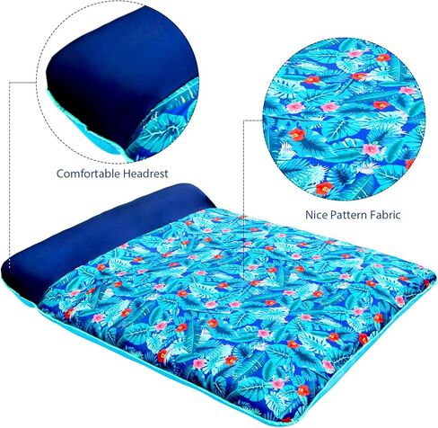 عوامة حمام السباحة كبيرة الحجم من FindUWill ، 1-2 شخص، 182 سم × 152.4 سم مغطاة بنسيج عملاق يطفو على سطح المسبح مقاس الكبار، حصيرة عائمة قابلة للنفخ مع مسند للرأس لراحة فائقة في الصيف in Kuwait