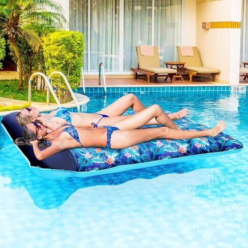 عوامة حمام السباحة كبيرة الحجم من FindUWill ، 1-2 شخص، 182 سم × 152.4 سم مغطاة بنسيج عملاق يطفو على سطح المسبح مقاس الكبار، حصيرة عائمة قابلة للنفخ مع مسند للرأس لراحة فائقة في الصيف in Kuwait