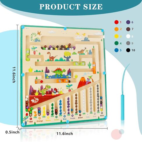 لعبة المتاهة المغناطيسية والأرقام من UQM، ألعاب مونتيسوري الخشبية للأطفال الصغار، ألعاب تعليمية لفرز الألوان والعد المطابقة للأطفال في مرحلة ما قبل المدرسة والأولاد والبنات من عمر 3 إلى 4 5 سنوات in Kuwait