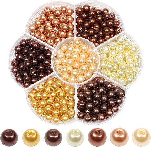 TOAOB 350pcs Glass Pearl Beads 6mm Mixed Colors Craft Pearl Beads with Holes Round Imitation Pearls Loose Spacer Beading Supplies for DIY Jewelry Making Necklaces Bracelets Earrings in Saudi Arabia