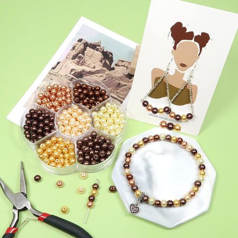 TOAOB 350pcs Glass Pearl Beads 6mm Mixed Colors Craft Pearl Beads with Holes Round Imitation Pearls Loose Spacer Beading Supplies for DIY Jewelry Making Necklaces Bracelets Earrings in Saudi Arabia