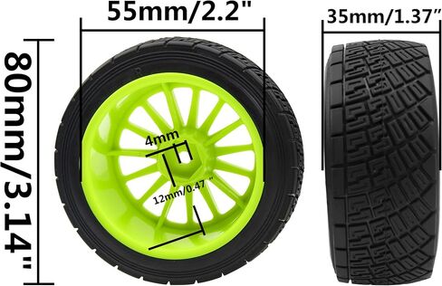 80mm/3.14" Rubber Tires & Plastic Wheel Rims 2.2 Inch 12mm Hex Hub Compatible with 1/10 HPI WR8 Off-Road Rally 1/14 WLtoys 124019 144001 1/16 Redcat Volcano RC Buggy (Black) in Saudi Arabia