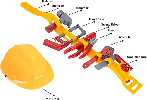 لعبة أدوات للأطفال - مجموعة أحزمة أدوات للأطفال مع قبعة صلبة، شريط قياس وأدوات يدوية لعبة in Kuwait