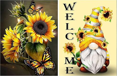 GAGMKXN 2 حزم عبر الابره مجموعات، عد مختومة عبر الابره مجموعات للبالغين المبتدئين، جنوم عباد الشمس مجموعة كاملة DIY التطريز التطريز مجموعات التطريز للجدار المنزل، 12 "× 16" in Kuwait