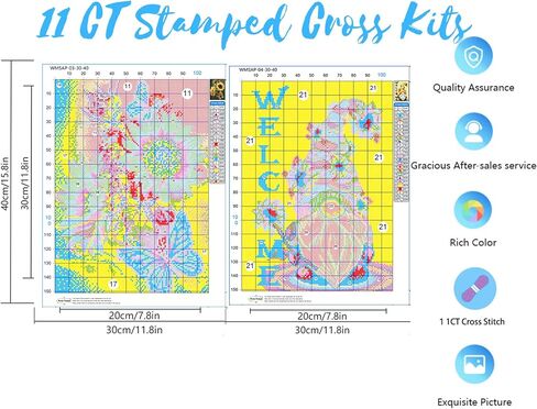 GAGMKXN 2 حزم عبر الابره مجموعات، عد مختومة عبر الابره مجموعات للبالغين المبتدئين، جنوم عباد الشمس مجموعة كاملة DIY التطريز التطريز مجموعات التطريز للجدار المنزل، 12 "× 16" in Kuwait