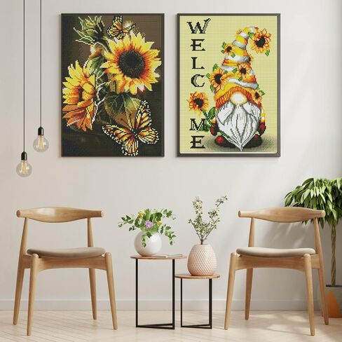 GAGMKXN 2 حزم عبر الابره مجموعات، عد مختومة عبر الابره مجموعات للبالغين المبتدئين، جنوم عباد الشمس مجموعة كاملة DIY التطريز التطريز مجموعات التطريز للجدار المنزل، 12 "× 16" in Kuwait