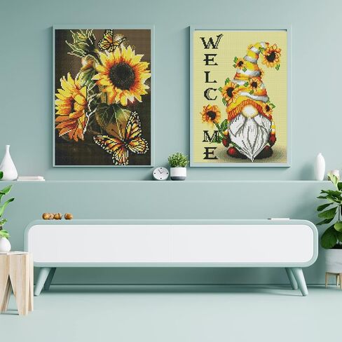 GAGMKXN 2 حزم عبر الابره مجموعات، عد مختومة عبر الابره مجموعات للبالغين المبتدئين، جنوم عباد الشمس مجموعة كاملة DIY التطريز التطريز مجموعات التطريز للجدار المنزل، 12 "× 16" in Kuwait