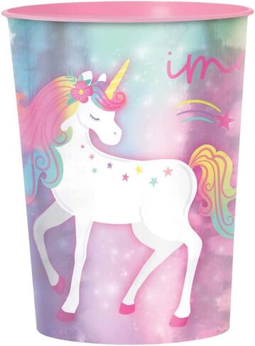 Enchanted Unicorn Metallic Plastic Favor Cup - 16 oz. (Pack of 1) - Sparkling Clear Party Keepsake, Perfect for Kids' Magical Themed Celebrations in Saudi Arabia