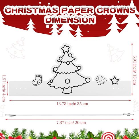 Zeyune 36 Pcs Christmas Headband Craft Paper Crowns Color Your Own Crowns with Elastic Cord Christmas Tree Santa Reindeer Snowmen Holiday Headbands for Party Classes Game Birthday Stocking Fillers in Saudi Arabia