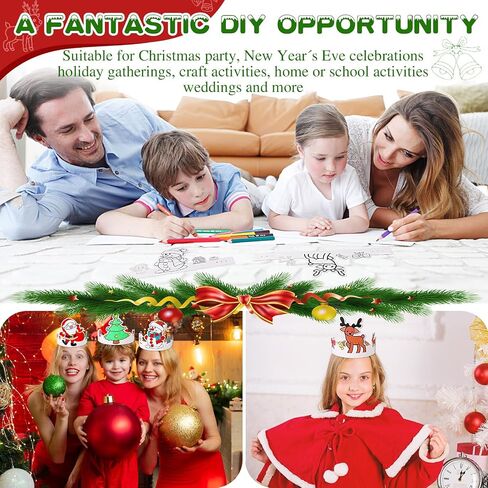 Zeyune 36 Pcs Christmas Headband Craft Paper Crowns Color Your Own Crowns with Elastic Cord Christmas Tree Santa Reindeer Snowmen Holiday Headbands for Party Classes Game Birthday Stocking Fillers in Saudi Arabia