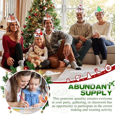 Zeyune 36 Pcs Christmas Headband Craft Paper Crowns Color Your Own Crowns with Elastic Cord Christmas Tree Santa Reindeer Snowmen Holiday Headbands for Party Classes Game Birthday Stocking Fillers in Saudi Arabia