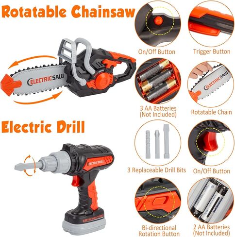 مجموعة أدوات الأطفال، 35 قطعة مجموعة أدوات للأطفال الصغار مع منشار كهربائي ومثقاب ألعاب، ألعاب تظاهر للأطفال، أدوات ألعاب للأطفال من سن 3 4 5 6 7 8 سنوات، ألعاب للأولاد in Kuwait