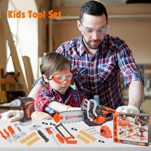 مجموعة أدوات الأطفال، 35 قطعة مجموعة أدوات للأطفال الصغار مع منشار كهربائي ومثقاب ألعاب، ألعاب تظاهر للأطفال، أدوات ألعاب للأطفال من سن 3 4 5 6 7 8 سنوات، ألعاب للأولاد in Kuwait