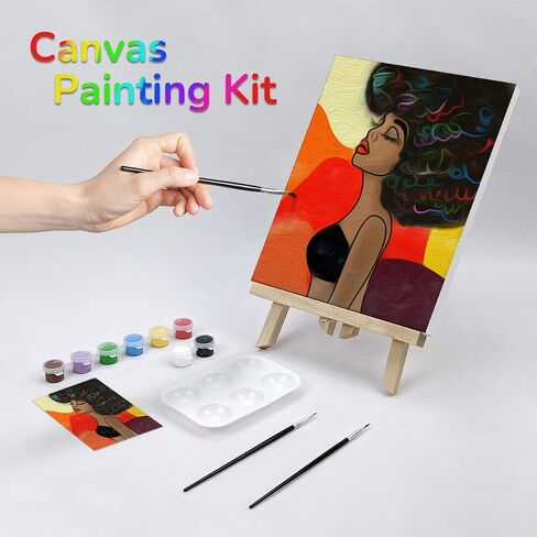 VOCHIC Canvas Painting Kit Pre Drawn Canvas for Painting for Adults Painting Party Kits Paint and Sip Party Supplies 8x10 Canvas to Paint 8 Acrylic Colors,3 Brush,1 Pallet Girl Paint Art Set in Kuwait