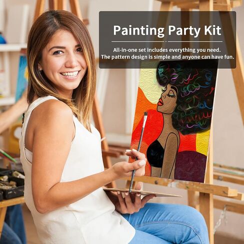 VOCHIC Canvas Painting Kit Pre Drawn Canvas for Painting for Adults Painting Party Kits Paint and Sip Party Supplies 8x10 Canvas to Paint 8 Acrylic Colors,3 Brush,1 Pallet Girl Paint Art Set in Kuwait