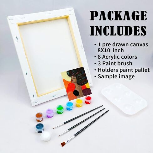 VOCHIC Canvas Painting Kit Pre Drawn Canvas for Painting for Adults Painting Party Kits Paint and Sip Party Supplies 8x10 Canvas to Paint 8 Acrylic Colors,3 Brush,1 Pallet Girl Paint Art Set in Kuwait