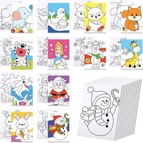 Anseal 12 Packs Pre Drawn Canvas to Paint, 5" X 7" Cute Animals Pre Printed Canvas for Painting, Pre Stretched Canvas Outline Painting Boards for Party Favor in Kuwait