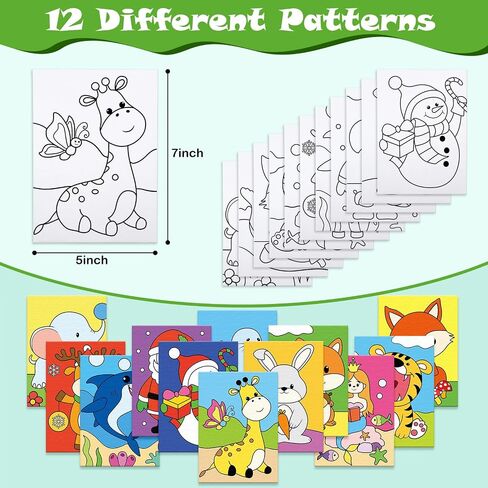 Anseal 12 Packs Pre Drawn Canvas to Paint, 5" X 7" Cute Animals Pre Printed Canvas for Painting, Pre Stretched Canvas Outline Painting Boards for Party Favor in Kuwait