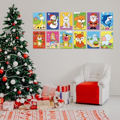 Anseal 12 Packs Pre Drawn Canvas to Paint, 5" X 7" Cute Animals Pre Printed Canvas for Painting, Pre Stretched Canvas Outline Painting Boards for Party Favor in Kuwait