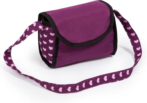 Bayer Design Dolls: Trendy Pram - Burgundy, Pink, Hearts - Includes Shoulder Bag, Fits Dolls Up to 18", Adjustable Handle, Kids Pretend Play, Shopping Basket, Easy to Fold, Ages 3+ in Saudi Arabia