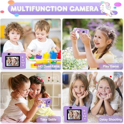 هدايا ألعاب الكاميرا للأطفال للفتيات من عمر 3-8 سنوات، هدايا كاميرا عيد الميلاد ومهرجان عيد الميلاد للفتيات والفتيان والأطفال، كاميرا فيديو رقمية للأطفال مع غطاء سيليكون ناعم، تتضمن بطاقة SD 32 جيجا in Kuwait