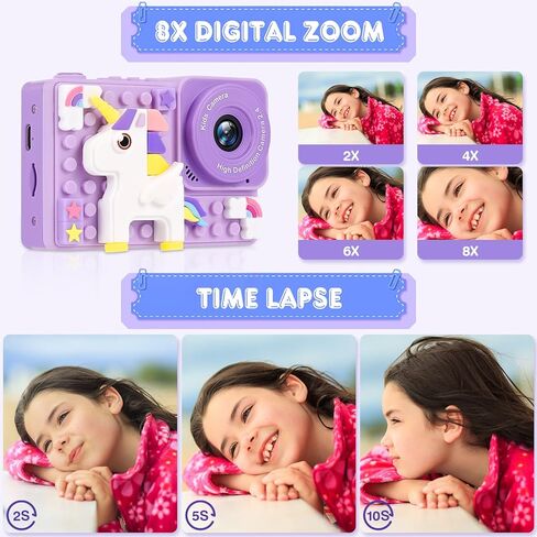 هدايا ألعاب الكاميرا للأطفال للفتيات من عمر 3-8 سنوات، هدايا كاميرا عيد الميلاد ومهرجان عيد الميلاد للفتيات والفتيان والأطفال، كاميرا فيديو رقمية للأطفال مع غطاء سيليكون ناعم، تتضمن بطاقة SD 32 جيجا in Kuwait