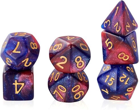 مجموعة نرد DND نرد متعدد السطوح لامع نرد D&D مع حقيبة سوداء للتنين والزنزانات (فوشيا أزرق) in Kuwait