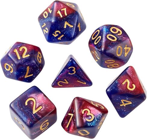 مجموعة نرد DND نرد متعدد السطوح لامع نرد D&D مع حقيبة سوداء للتنين والزنزانات (فوشيا أزرق) in Kuwait