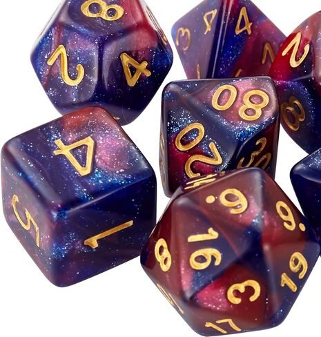 مجموعة نرد DND نرد متعدد السطوح لامع نرد D&D مع حقيبة سوداء للتنين والزنزانات (فوشيا أزرق) in Kuwait