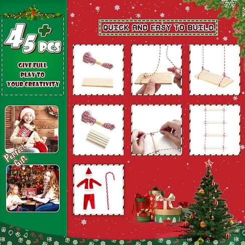 ملابس وإكسسوارات BEIREG Elf - مجموعة إكسسوارات ملابس قزم عيد الميلاد 40 قطعة تتضمن ملابس Elf Santa ووجبات خفيفة ومشروبات صغيرة وعربة تسوق صغيرة هدية عيد الميلاد DIY للأطفال in Saudi Arabia